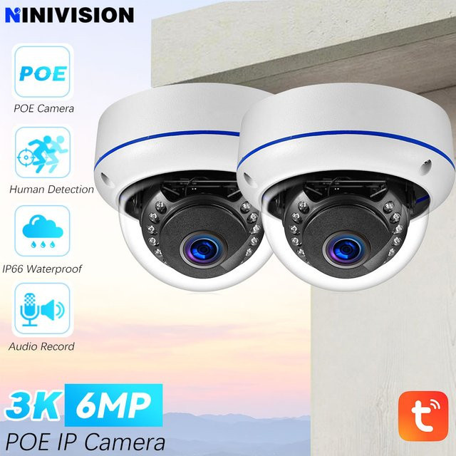 NINIVISION 6MP POE IP-Kamera mit Fisheye-Objektiv, 3,6mm, 150 Grad Sichtfeld, IR-Nachtsicht und Tuya Smartlife Unterstützung, Weiß - Bild 1