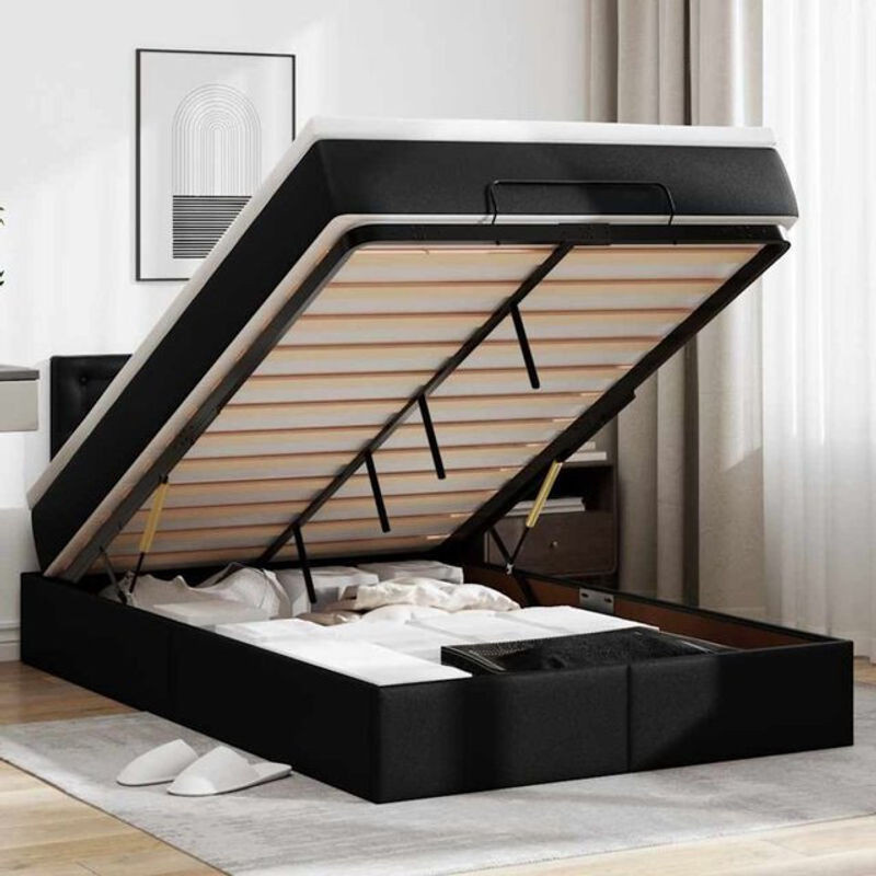 vidaxl Ottoman Polsterbett mit Matratze und LED in Schwarz aus Kunstleder mit B/T/H: 120 x 200 x 88 cm - Bild 1