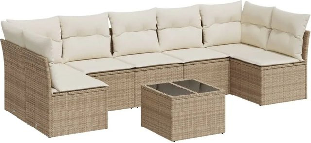 vidaXL 8-teilige Garten-Sofagarnitur in L-Form aus Polyrattan mit Kissen und Couchtisch in Beige - Bild 1