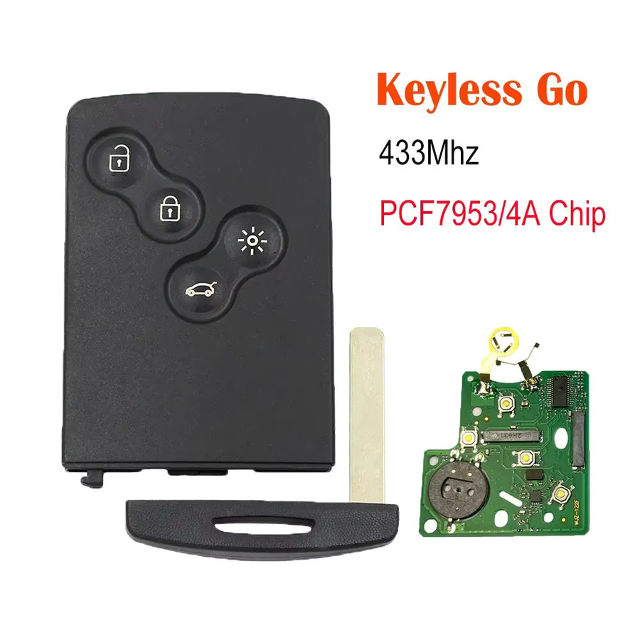 Smartcard Autoschlüssel mit 4 Tasten für Renault Clio 4 und Captur, 433MHz mit 4A Chip (pcf7945/pcf7953), Keyless Go Entry Remote mit Freisprecheinrichtung - Bild 2