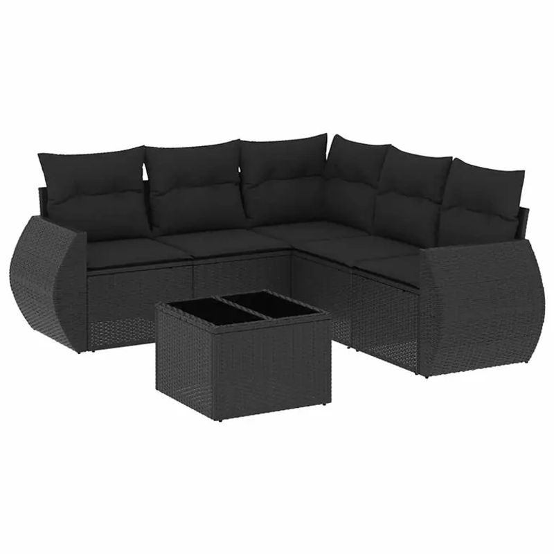vidaXL 6-teilige Garten-Sofagarnitur in L-Form aus schwarzem Poly-Rattan mit Kissen und pulverbeschichtetem Stahlgestell - Bild 3