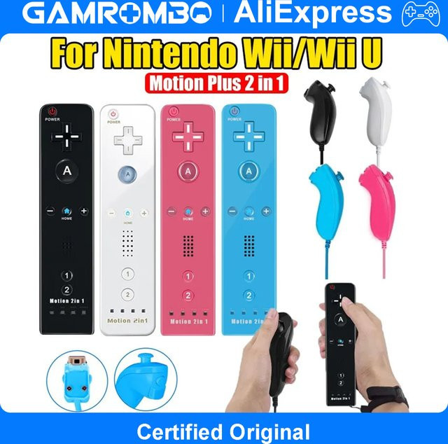 GAMROMBO 2in1 Wireless Controller Set für Nintendo Wii und Wii U mit Joystick und Motion Plus, Farbe: Weiß - Bild 1