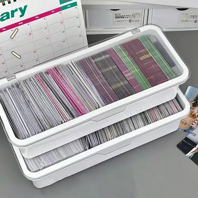 INS Fotokarten Aufbewahrungsbox aus Kunststoff mit Flip-Cover und Desktop-Trennwand in Weiß - Bild 1