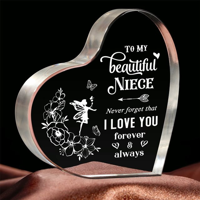 Personalisierte Acryl Tischdekoration für Nichten als Geburtstagsgeschenk, Transparent mit Herz- und Floral-Design - Bild 1