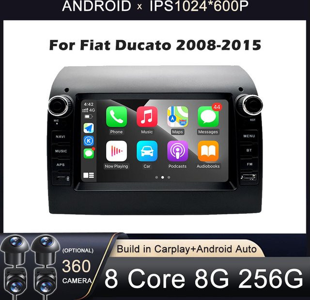 KJ-NAVI Android 16 Multimedia Autoradio mit GPS und CarPlay für Fiat Ducato 2008-2015, Citroen Jumper und Peugeot Boxer 2011-2015, Schwarz, OHNE 2din DVD - Bild 1