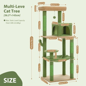 Pawz Road Kratzbaum XL für große Katzen aus Holz mit Hängematte und abnehmbarem Bezug in Matt - Bild 2