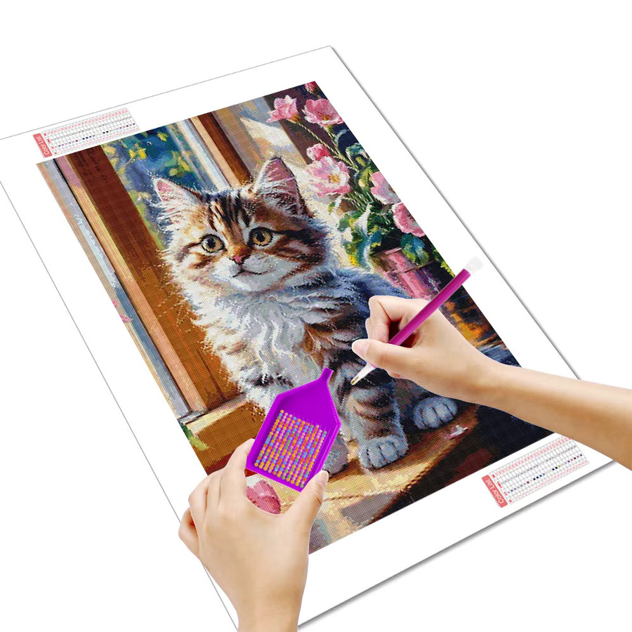 Huacan Diamantgemälde Set mit Katze und Blumen in Multicolour als moderne Wanddekoration - Bild 2