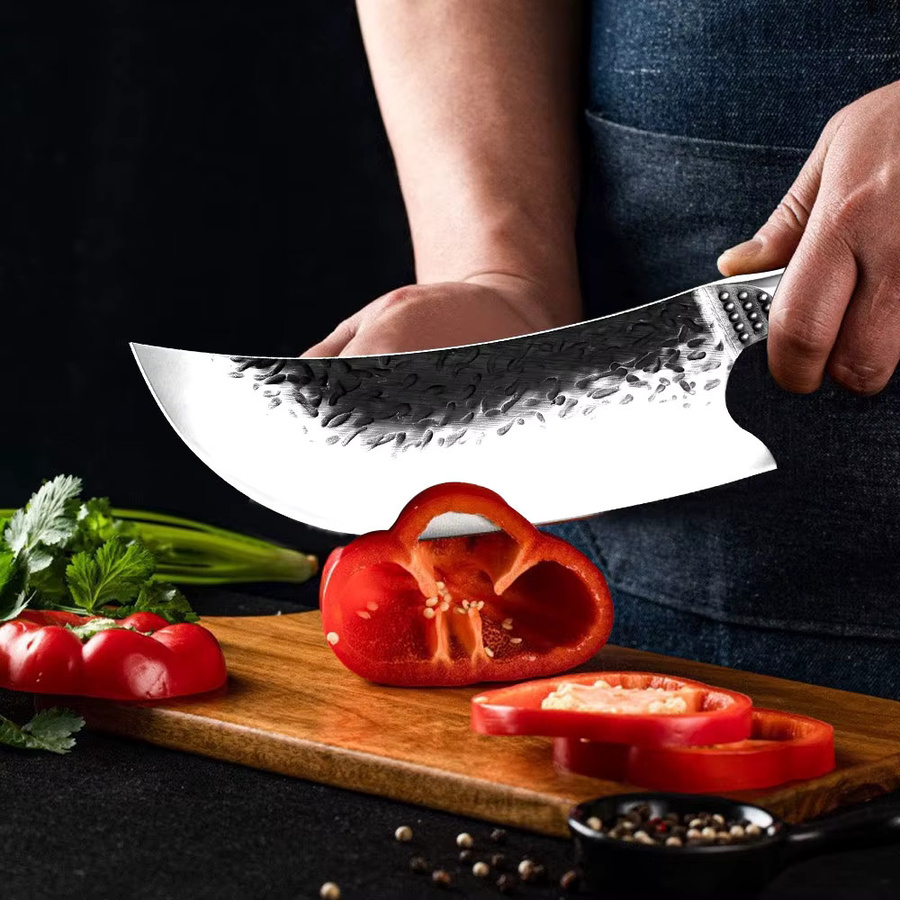 MYVIT Chef Metzger Hackmesser aus geschmiedetem High Carbon Stahl mit Holzgriff in Rot und Silber - Bild 5