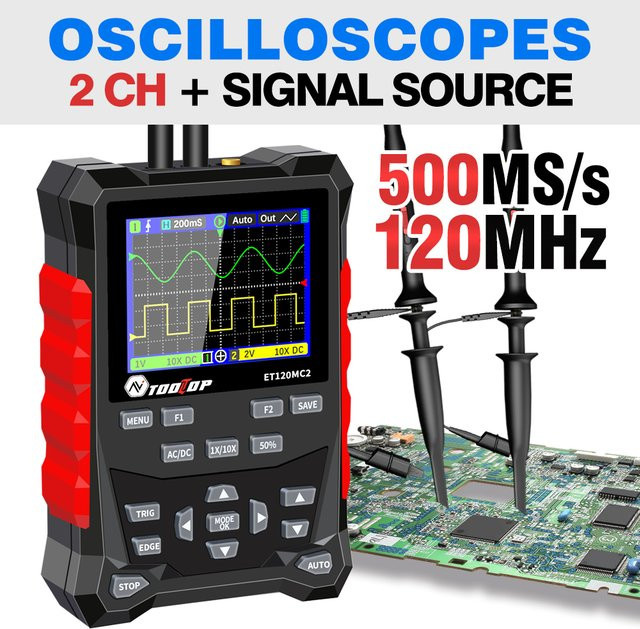 TOOLTOP Zweikanal-Digitaloszilloskop-Signalgenerator mit 120 MHz Bandbreite, 500 MSpS Abtastrate und 2,4-Zoll-Display in Schwarz - Bild 1