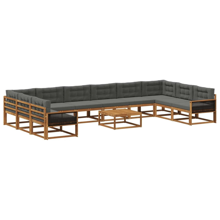 vidaXL Outdoor-Sofagarnitur aus massivem Akazienholz mit 11 Kissen in Anthrazit - Bild 2