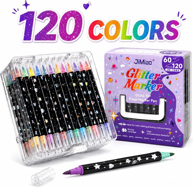 Zweifarbige Glitzer-Marker in Multicolour für Journaling, Scrapbooking und DIY-Bastelbedarf - Bild 1