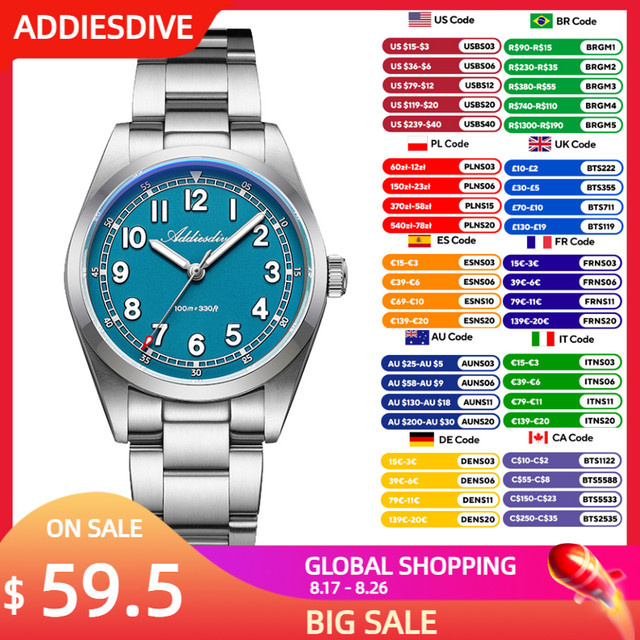 ADDIESDIVE Armbanduhr, Quarz, Edelstahl, Saphirglas, 36 mm, Herren - Bild 1