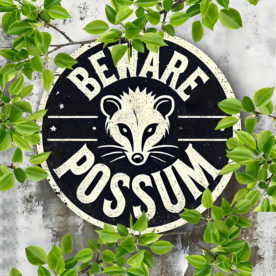 Rundes Metallschild Potdemiel BEWARE POSSUM in Schwarz im Vintage-Design, Durchmesser: 20 cm - Bild 2