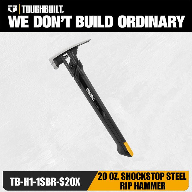 TOUGHBUILT ShockStop Stahlrahmenhammer mit gefräster Schlagfläche und ergonomischem stoßdämpfendem Griff in Schwarz, 20oz - Bild 1