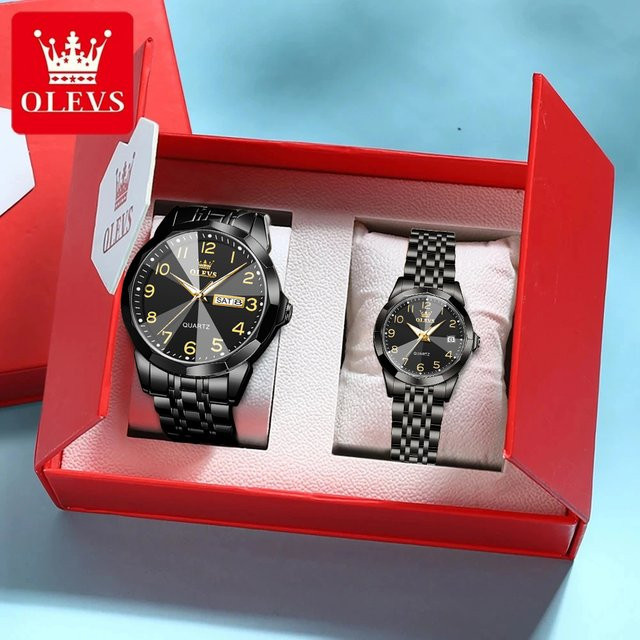 Olevs Digitaluhr, Quarz, Edelstahl, Schwarz, Unisex - Bild 1