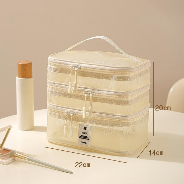XYNN Kosmetiktasche, 3 Schichten, Mesh, beige, Damen - Bild 1
