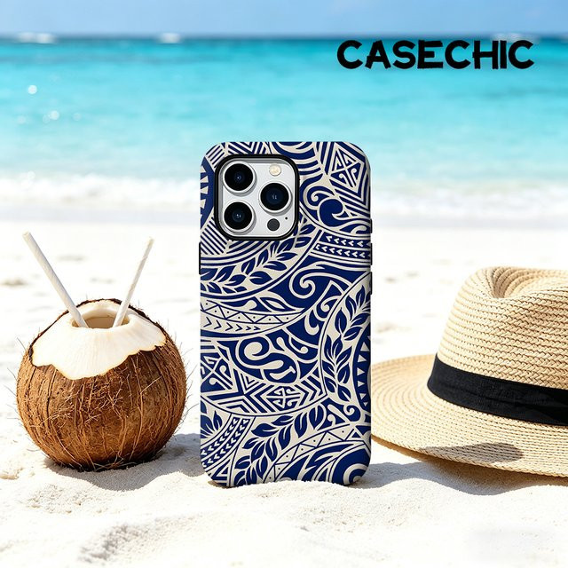 CaseChic Matte Bumper Hülle mit Maori Tribal Muster für iPhone 17 16 15 14 Plus Pro Max, MagSafe kompatibel, Blau - Bild 1