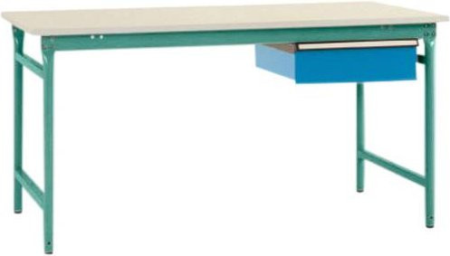 Manuflex BB5257.0001 BASIS stationärer Beistelltisch mit Kunststoff-Platte und Einzelschubfach in Grau/Mehrfarbig, B/T/H: 150 x 80 x 78 cm - Bild 1