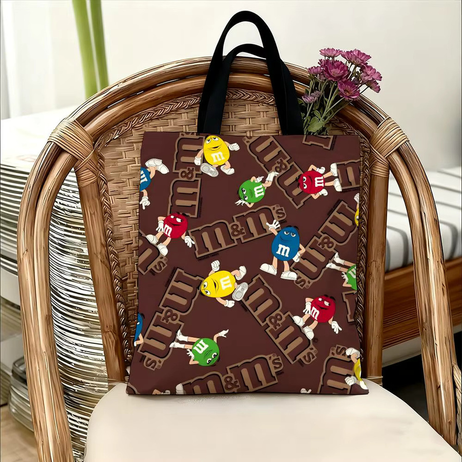M Candy Cartoon Chocolate M Leinen-Shopper wiederverwendbare Einkaufstasche in Schwarz und Multicolour - Bild 5