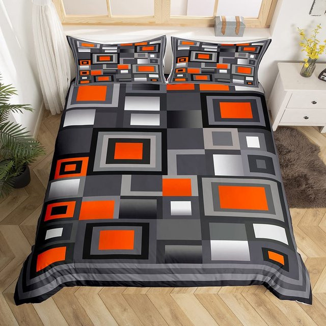 Flylo Bettwäsche-Set mit quadratischen Linien in Schwarz, 3-teilig aus Mikrofaser, B/H: 135 x 200 cm - Bild 1