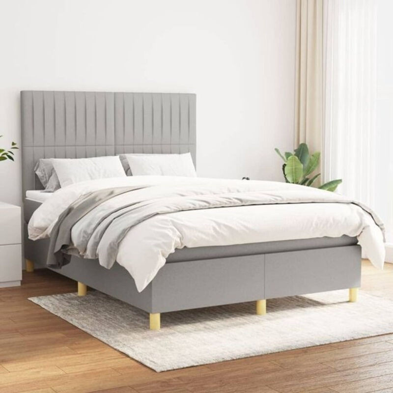 Vidaxl Boxspringbett mit Matratze in Grau aus Stoff, B/T/H: 140 x 200 cm - Bild 1