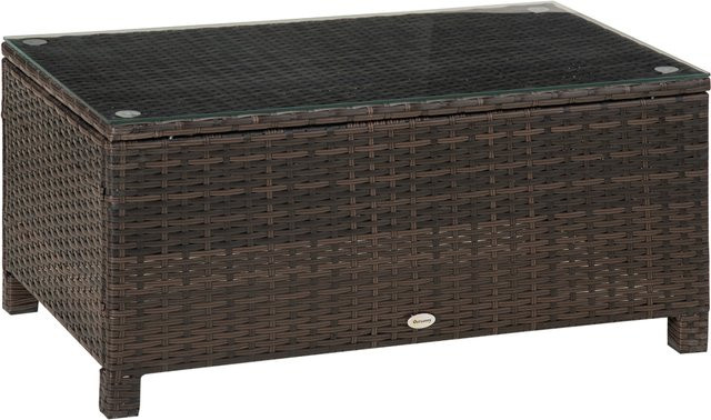 Outsunny Garten Beistelltisch aus wetterfestem Polyrattan in Braun für Terrasse und Balkon B: 85 cm, T: 50 cm, H: 39 cm - Bild 1