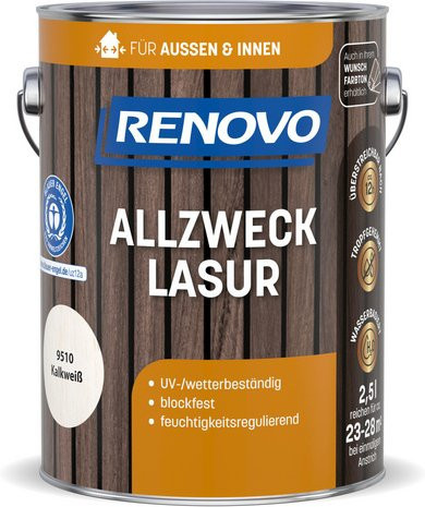 RENOVO Allzwecklasur wasserbasiert in Kalkweiss, 2,5 l - Bild 1