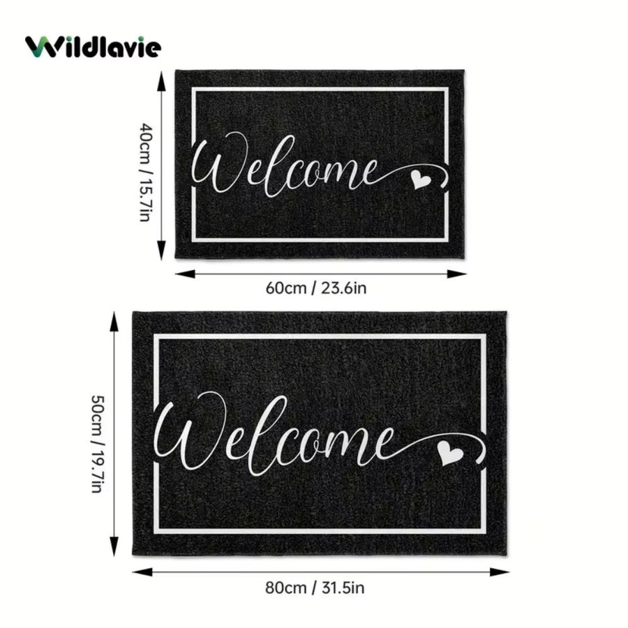 VIKAMA Willkommens-Fußmatte in Schwarz, rutschfeste Eingangsteppich für innen und außen, B/B: 80 x 50 cm - Bild 3