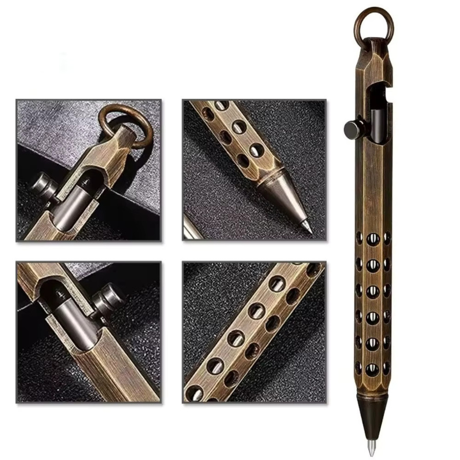 Retro Kugelschreiber aus Messing in Gold mit 1,0 mm Spitze für glattes Schreiben - Bild 3