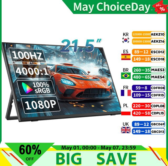 HGFRTEE Tragbarer Gaming-Monitor 21,5 Zoll FHD mit 100 Hz, USB-C und Mini HDMI, Schwarz - Bild 1