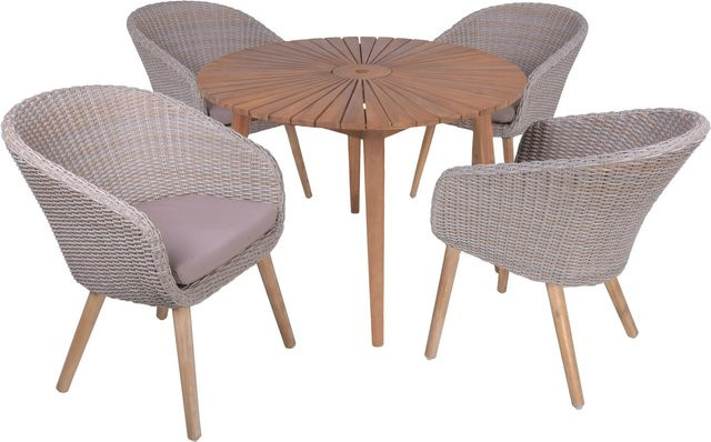Garden Pleasure Gartenmöbel-Set Fremont/Arvado 5-teilig in Pfeffergrau aus Akazie und Kunststoffgeflecht - Bild 1