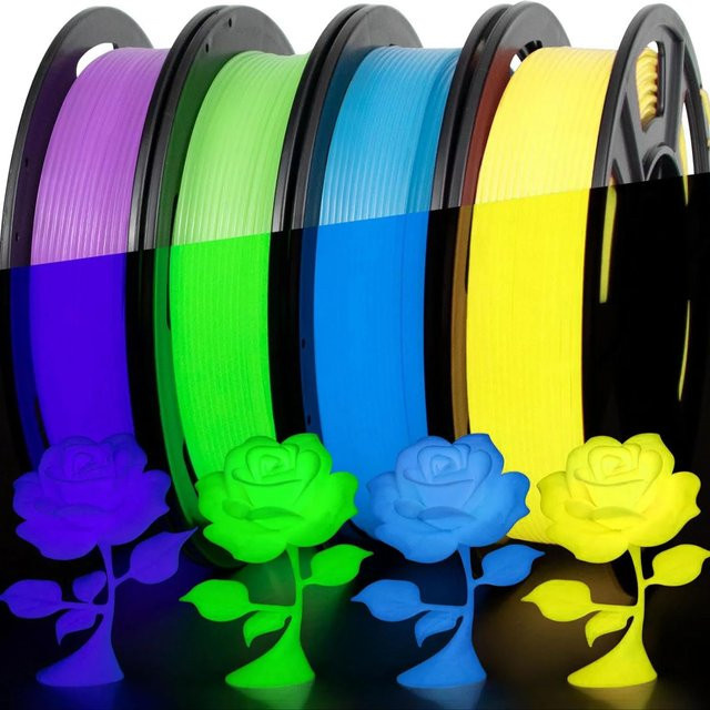 MANLANG TPU 3D-Drucker-Filament-Bundle im Dunkeln leuchtend, 1,75 mm, 95A, 4 x 250 g, Farben: Blau, Grün, Gelb, Lila - Bild 1