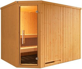WEKA Ecksauna Varberg 4 für 6 Personen in Braun mit 7,5 kW Ofen und externer Steuerung - Bild 1