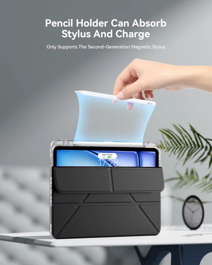 QIJUN Faltbare transparente Tablet-Hülle für iPad Pro 11 (1./2./3./4. Generation) mit magnetischem Ständer und Acryl-Rückseite in Blau - Bild 6