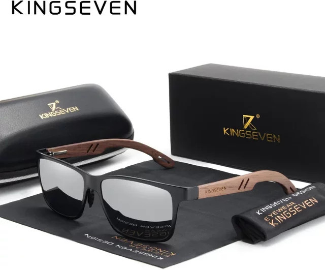 KINGSEVEN Sonnenbrille, Walnuss Holz, Aluminium, braun, Unisex, Vollrand, polarisiert - Bild 1
