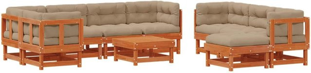 vidaXL Garten-Lounge-Set 33-teilig aus massivem Kiefernholz in Braun mit Polstern in U-Form - Bild 1