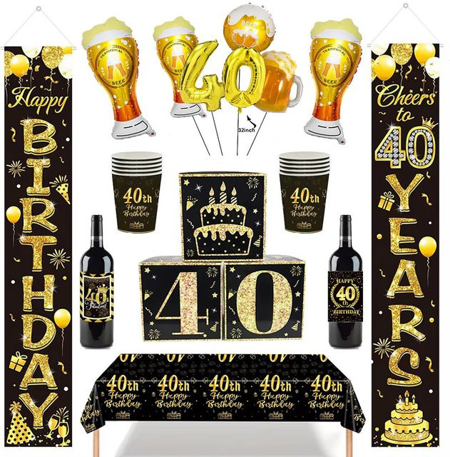 PartiesTour Banner-Dekoration zum 40. Geburtstag in Schwarz-Gold als hängendes Party-Zubehör für Männer und Frauen - Bild 1