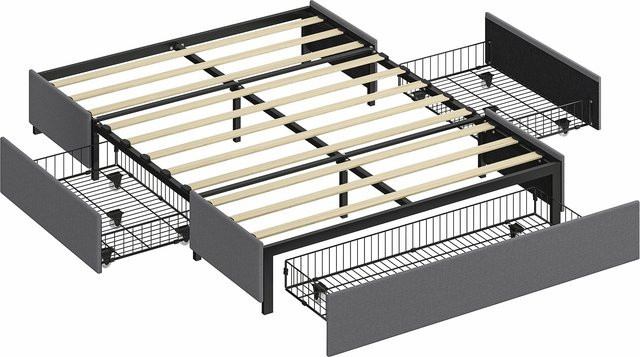 HOMCOM Doppelbett mit Lattenrost und 3 Schubladen in Grau, B/T/H: 140 x 190 cm - Bild 1