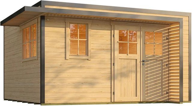 Weka Gartenhaus Amberley mit Doppeltür und 2 Fenstern, Holz, naturbelassen, B/T: 400 x 400 cm - Bild 1