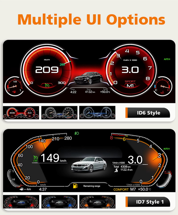 Hizpo Digitales Kombiinstrument 10,25 Zoll für BMW X5 E53 und 5er Serie E39 Android Auto LCD-Armaturenbrett in Schwarz - Bild 3