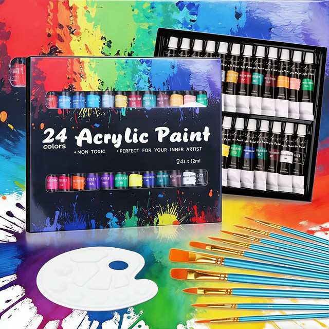 Haile Acrylfarben-Set mit 24 Farben in 12 ml Tuben und professionellem Pinsel-Set, Mehrfarbig - Bild 1