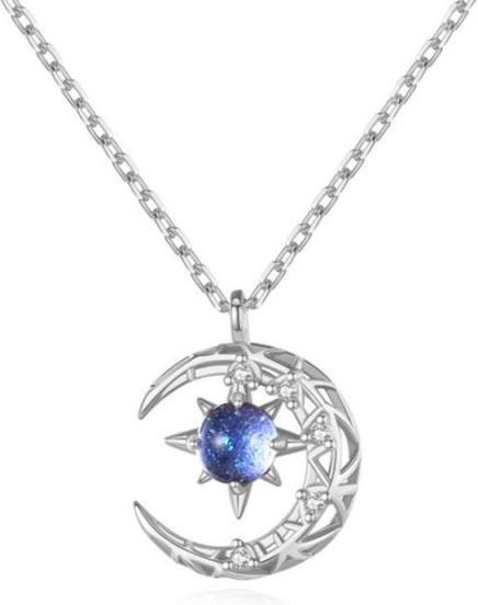 Halskette Sterne und Mond, Strass, Silber, Damen - Bild 1
