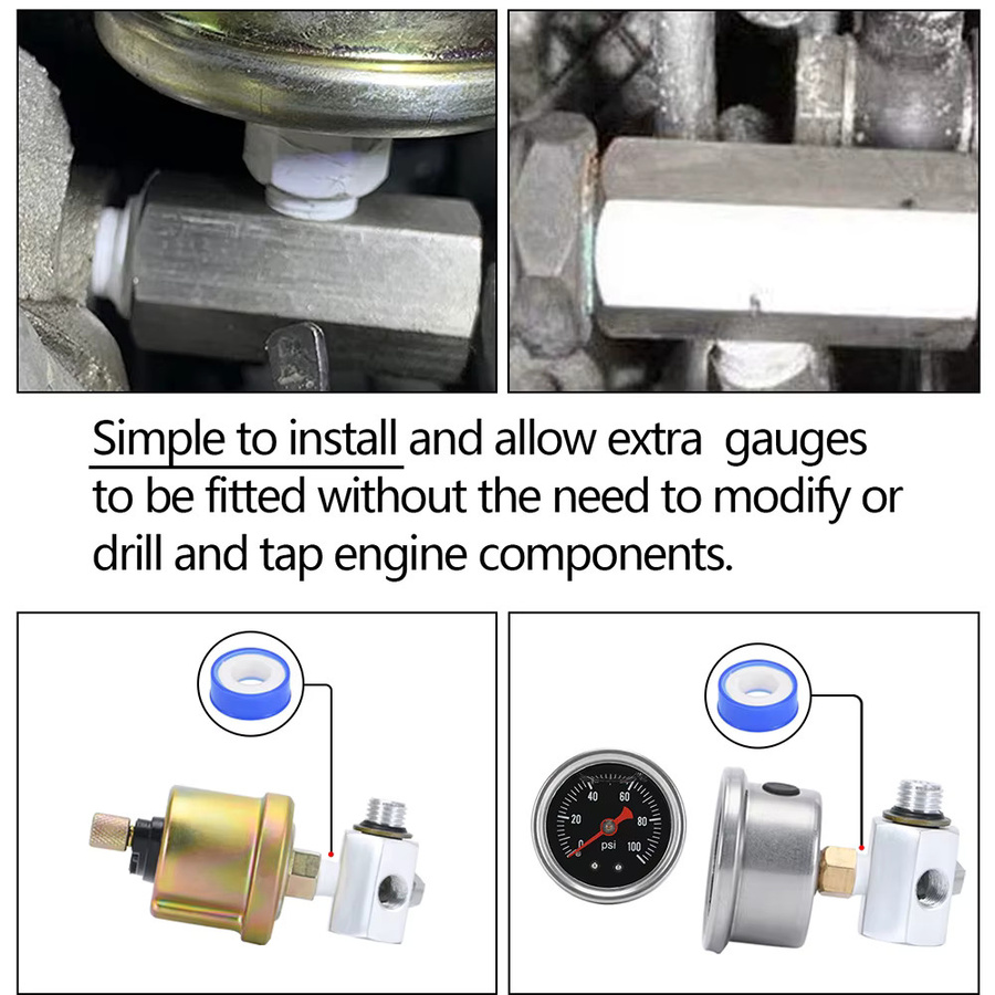 PQY RACING 3-Port Öldruck-Temperaturanzeige-Adapter T-Stück für BMW 3er E30 E36 in Silber PQY-OGA01 - Bild 2