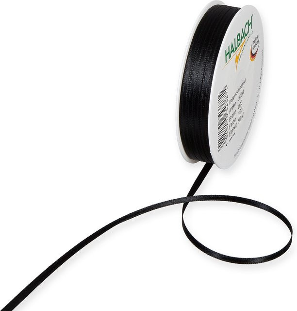 Halbach Satinband aus Polyester, Schwarz, Breite: 3 mm, Länge: 10 m - Bild 1