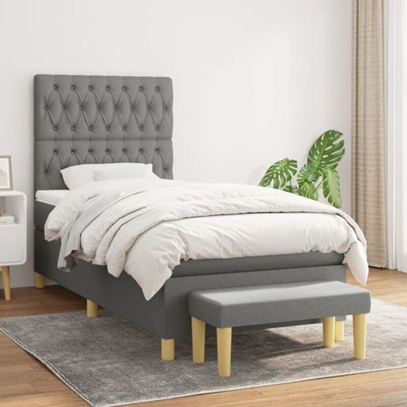 Vidaxl Boxspringbett mit Matratze in Anthrazit aus Stoff, B/T: 100 x 200 cm - Bild 1