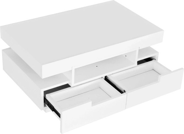 okwish Couchtisch mit LED-Lichtleiste und 4 Schubladen in Weiß, B: 80 cm, T: 50 cm, H: 36 cm - Bild 1