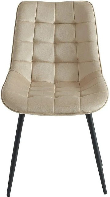 Vente-unique Stuhl Ollua in Beige aus Samt mit Metallgestell, Breite: 49,5 cm - Bild 1