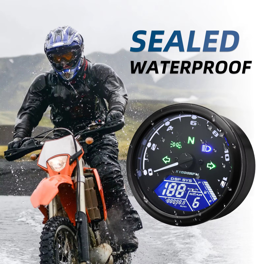 RYSJM Digitaler Multifunktions-Tachometer mit Kilometerzähler, Drehzahlmesser und Ölstandsanzeige in Schwarz für Kawasaki Cafe Racer - Bild 5