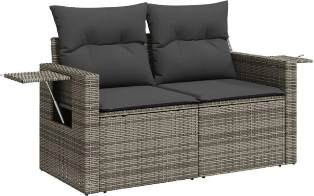 vidaXL Gartensofa 2-Sitzer aus Polyrattan mit Kissen in Grau - Bild 1