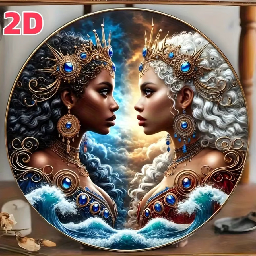 CIFBUY Wandkunst Afrikanische Göttin Yemaya Oshun Retro Wandbild Rund, Multicolour, Durchmesser: 20 cm - Bild 2